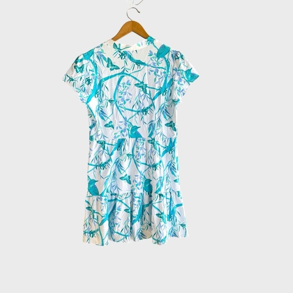 Jude Connally Ginger Dress Womens Sz M Blue White Ruffled Summer Casual Novelty - Picture 3 of 10